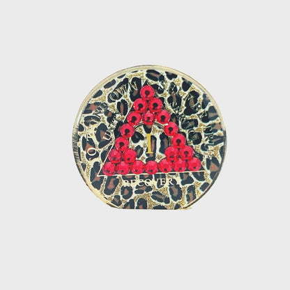 AA Recovery Medallion - Red Bling Crystallized on Glitter Leopard Pattern