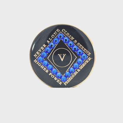 Clean Time Recovery Medallion with Sapphire Blue Crystals