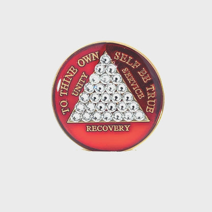 AA Recovery Medallion - Timeless Bling Crystalized on Red