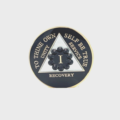 AA Recovery Medallion - Unity Bling Crystallized on Black