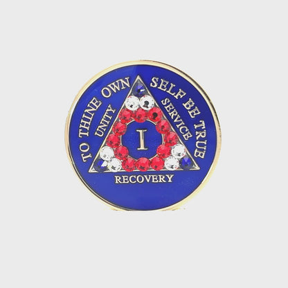 AA Recovery Medallion - Crystallized Blue with USA Red White & Blue Bling