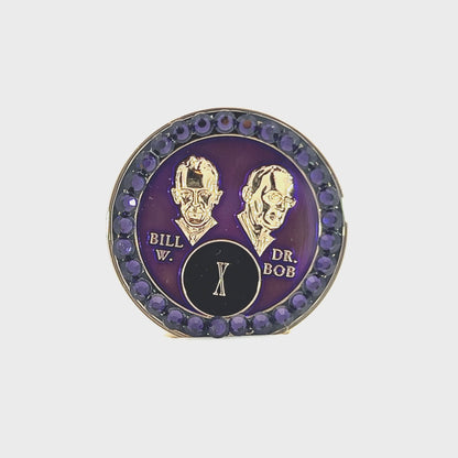 AA Recovery Medallion - Purple Crystallized Bill & Bob Purple Velvet Bling