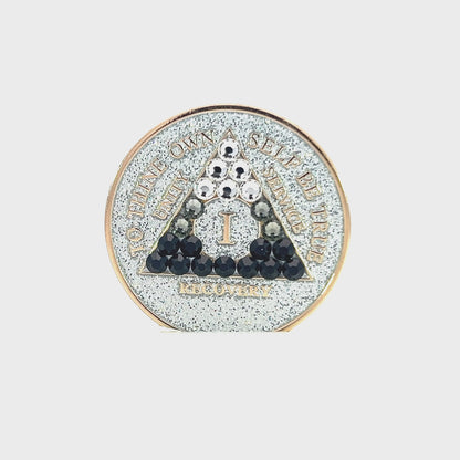 AA Recovery Medallion - Black Transition Bling Crystallized on Glitter Silver