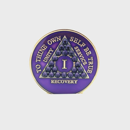 AA Recovery Medallion - Crystallized Purple with Purple Velvet Bling