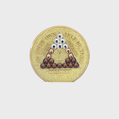 AA Recovery Medallion - Transition Bling Crystallized on Glitter Gold