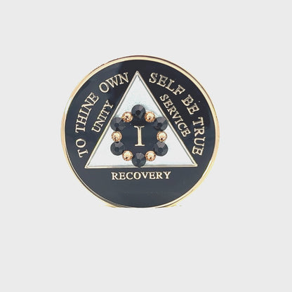 AA Recovery Medallion - Bloom Crystallized Bling on Black