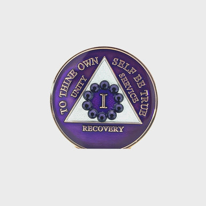 AA Recovery Medallion - Unity Purple Bling Crystallized on Purple