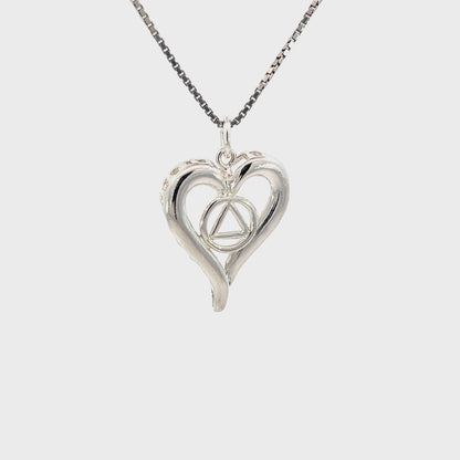 Sterling Silver Alcoholics Anonymous Pendant with Open Heart – Medium Size