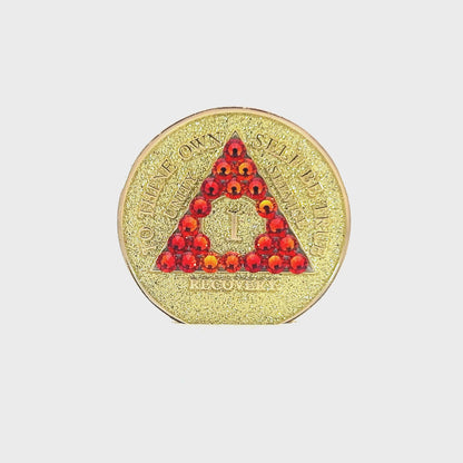 AA Recovery Medallion - Fire Opal Bling Crystallized on Glitter Gold