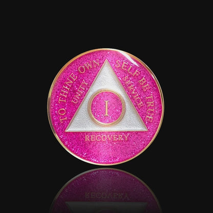 AA Recovery Medallion - Pink Glitter