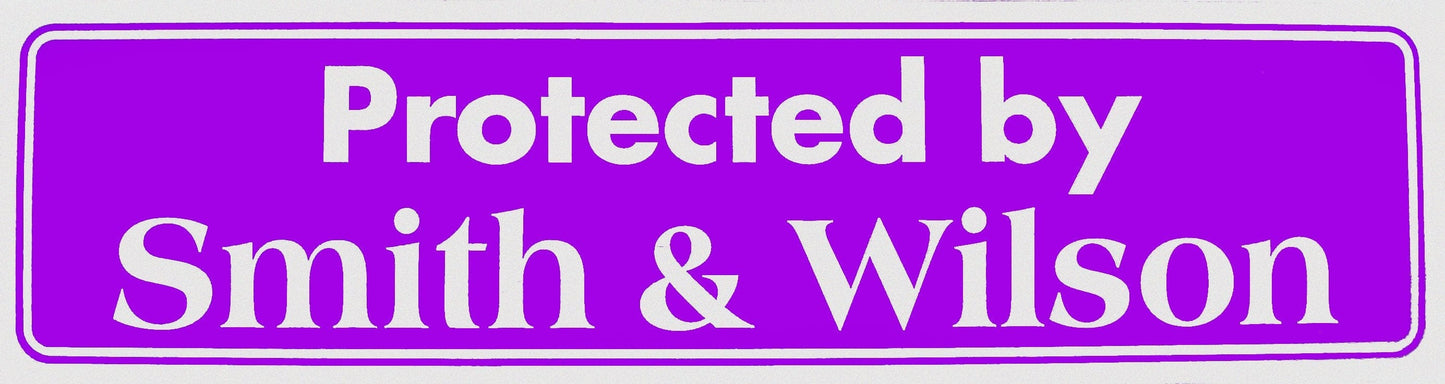 Protected By Smith & Wilson Bumper Sticker Purple