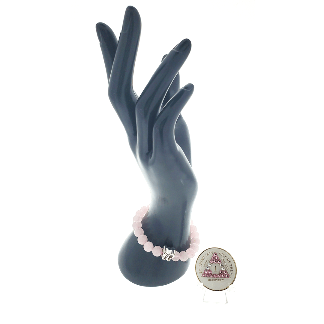 Rose Quartz Crystal Bracelet with Matching Recovery Medallion
