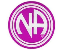 Load image into Gallery viewer, Round Narcotics Anonymous Initial Recovery Sticker, Available In 8 Colors Purple/Chrome

