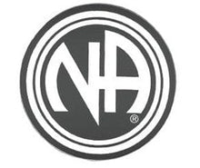Load image into Gallery viewer, Round Narcotics Anonymous Initial Recovery Sticker, Available In 8 Colors Silver/White
