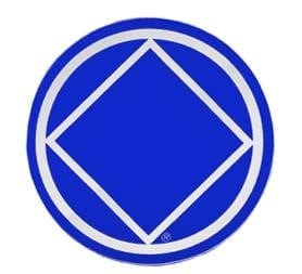 Round Narcotics Anonymous Recovery Symbol Sticker, Available In 8 Colors Blue/Chrome
