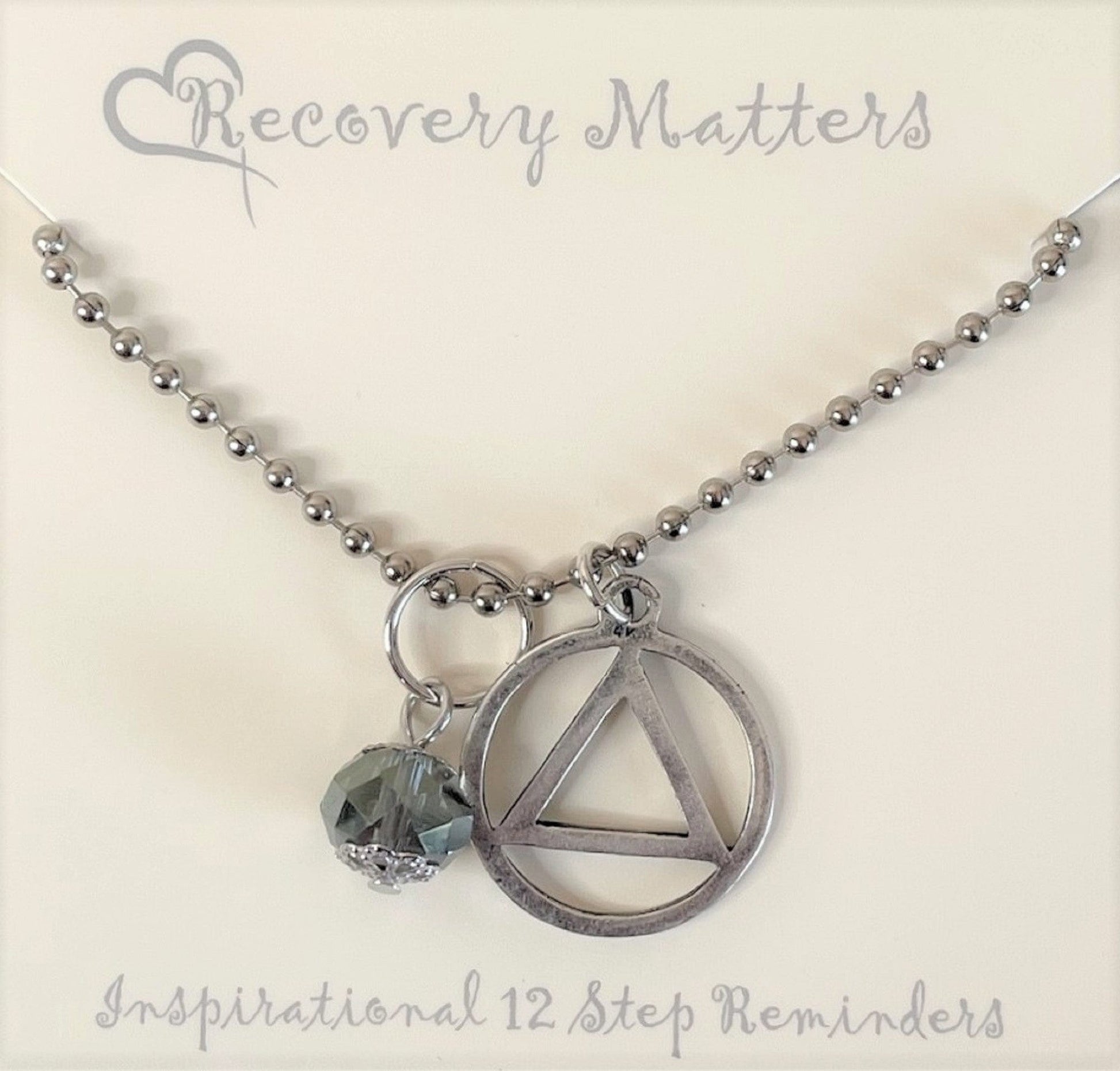 Silver Toned Necklace With  Alcoholics Anonymous Symbol By Recovery Matters