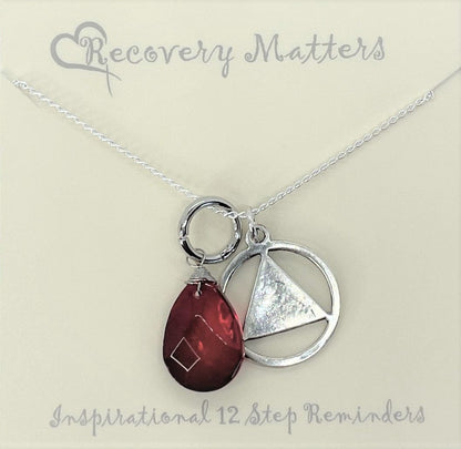 Silver Toned Necklace With Alcoholics Anonymous Symbol By Recovery Matters