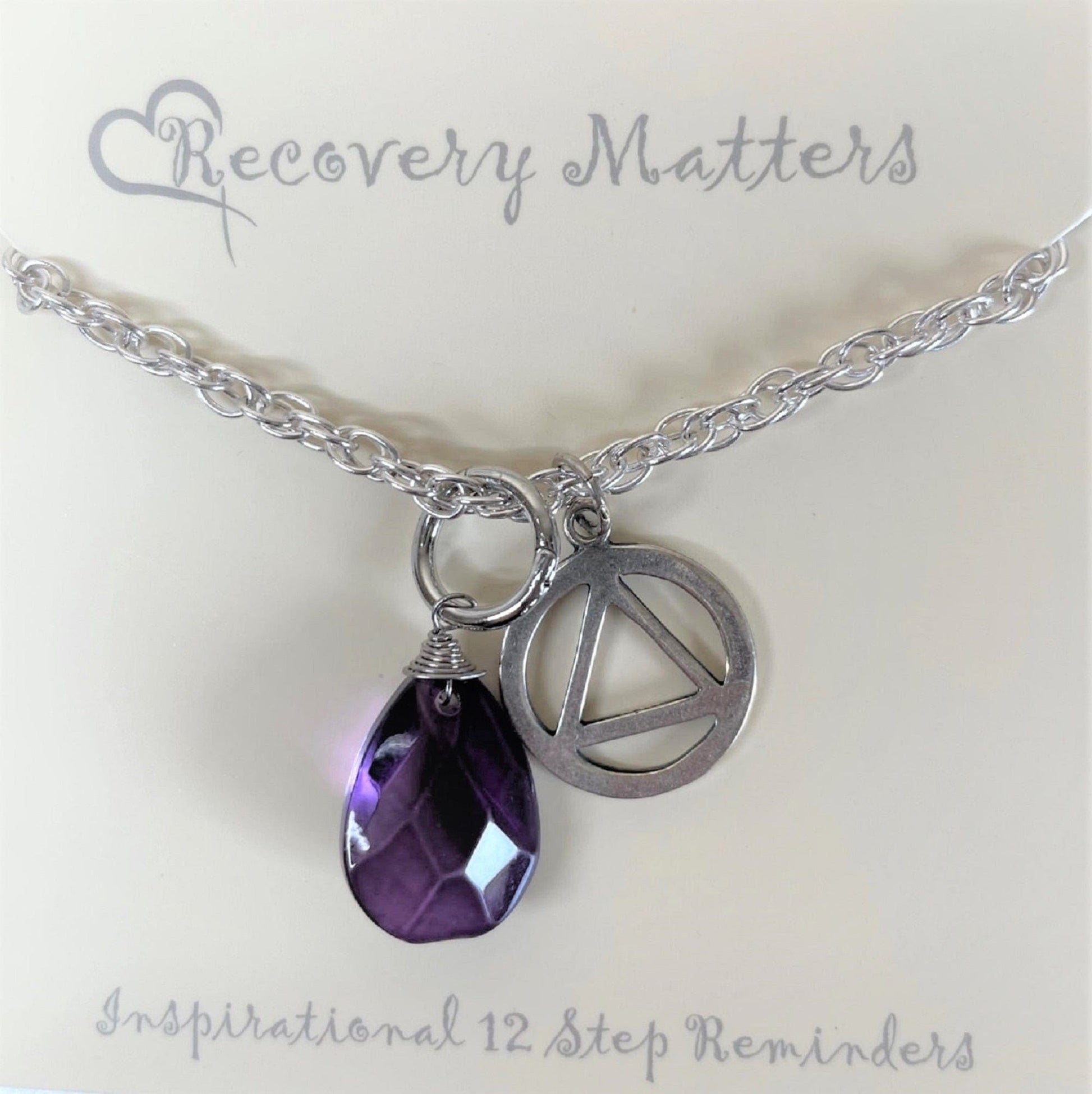 Silver Toned Necklace With Alcoholics Anonymous  Symbol By Recovery Matters