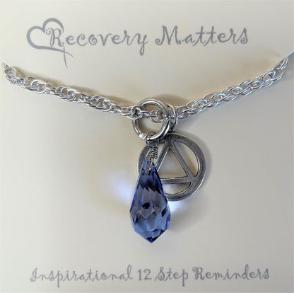 Silver Toned Necklace With Alcoholics Anonymous  Symbol By Recovery Matters