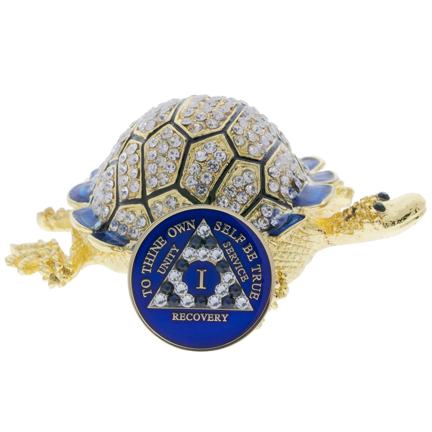 Sober Turtle Blue Collector Bling Box/Sobriety Chip Holder (With Chip) -  Gift of Recovery