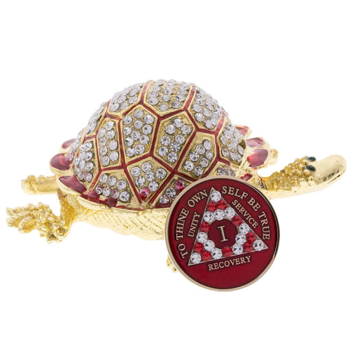 Sober Turtle Red Collector Bling Box/Sobriety Chip Holder (With Chip)