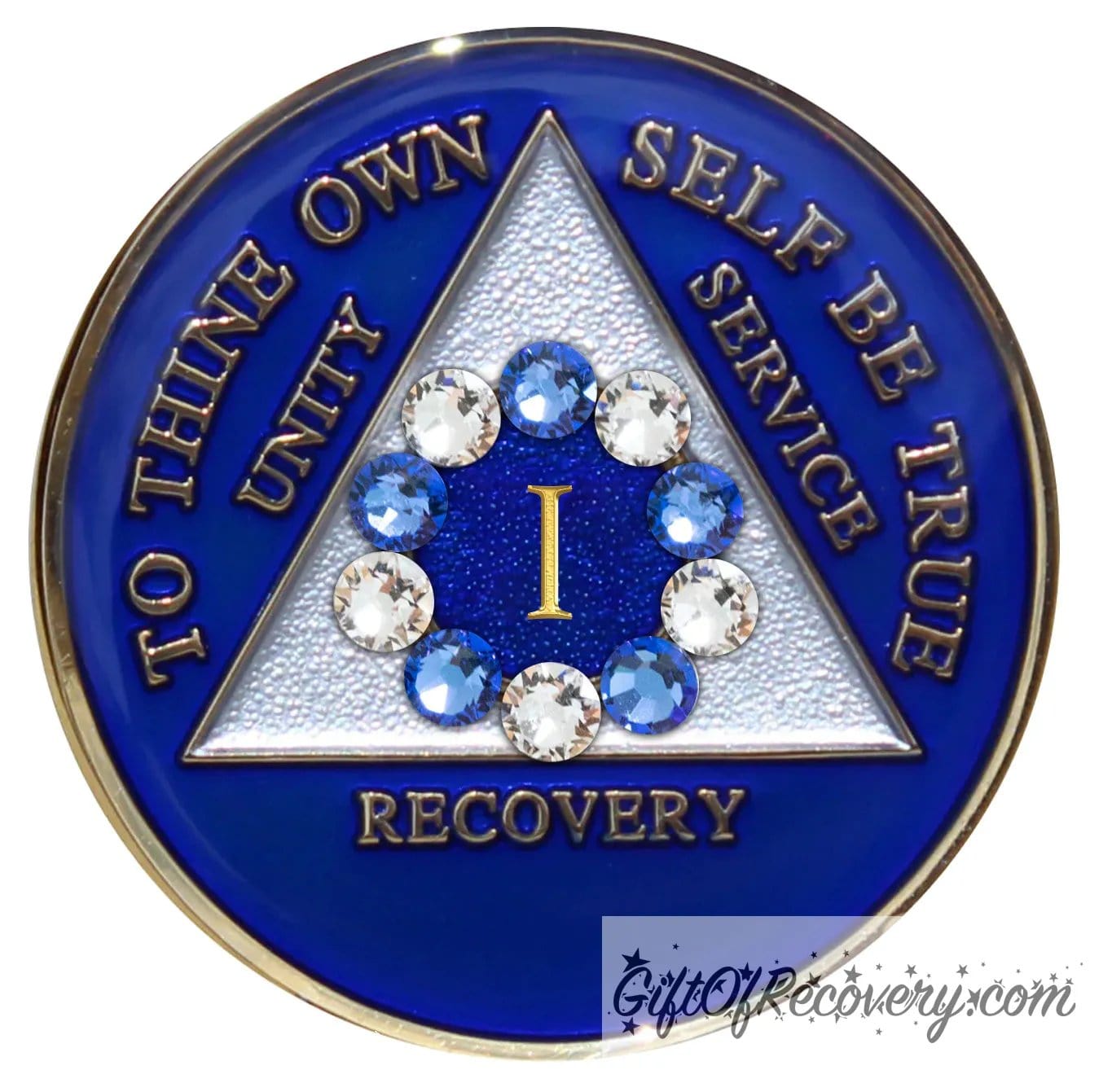 Sobriety Chip AA 10th Step Bling Crystallized Blue Triplate 1