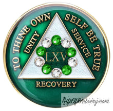 Load image into Gallery viewer, Sobriety Chip AA 10th Step Green &amp; Diamond Crystallized 65
