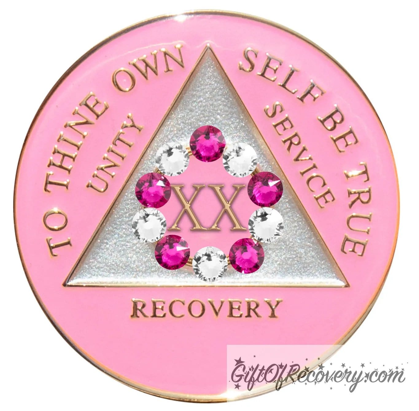 Sobriety Chip AA 10th Step Pink & Diamond Crystallized 20