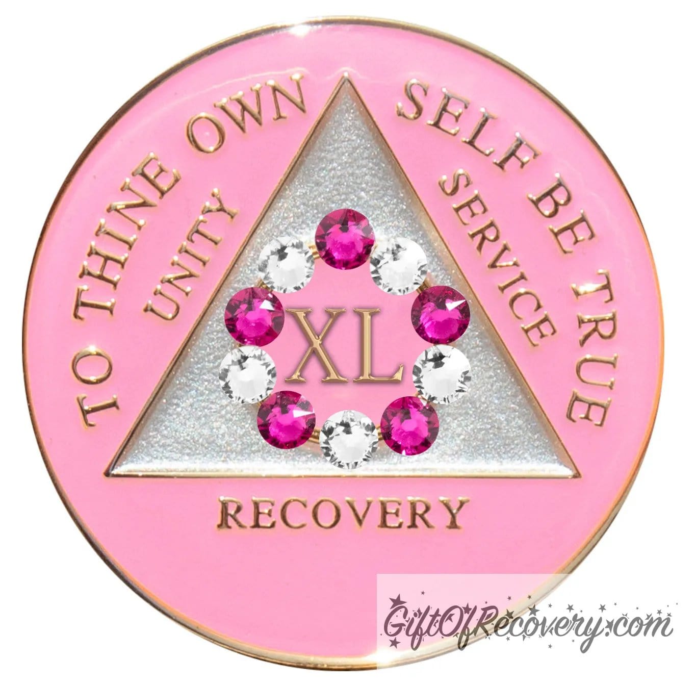 Sobriety Chip AA 10th Step Pink & Diamond Crystallized 40