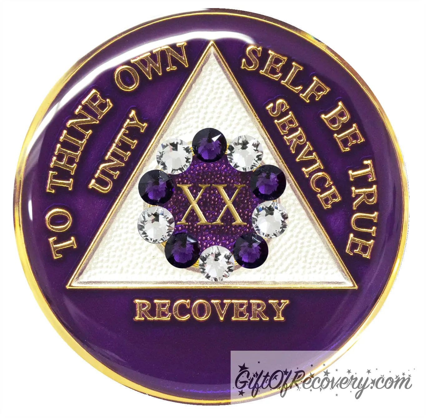 Sobriety Chip AA 10th Step Purple & Diamond Crystallized 20