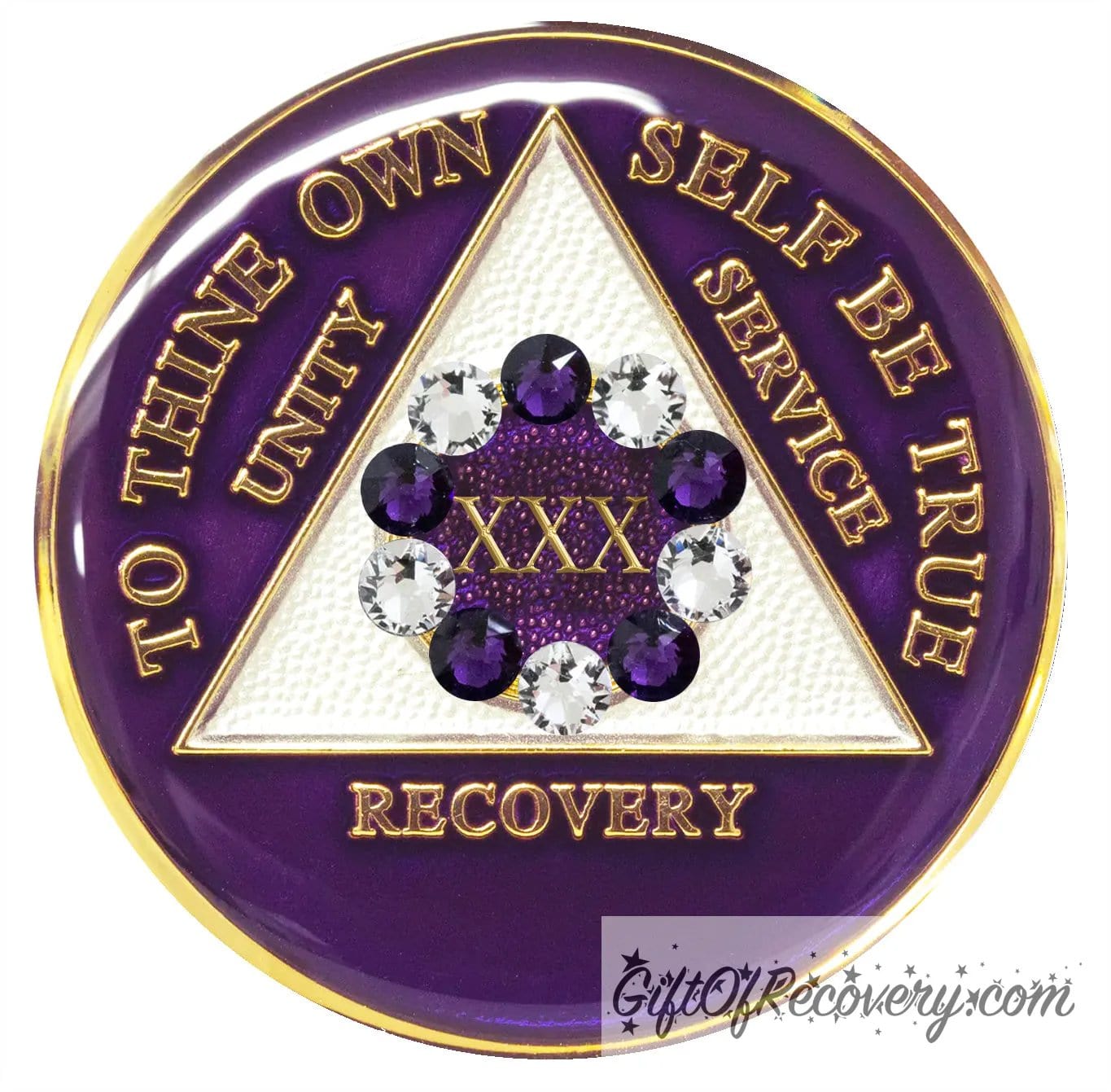 Sobriety Chip AA 10th Step Purple & Diamond Crystallized 30