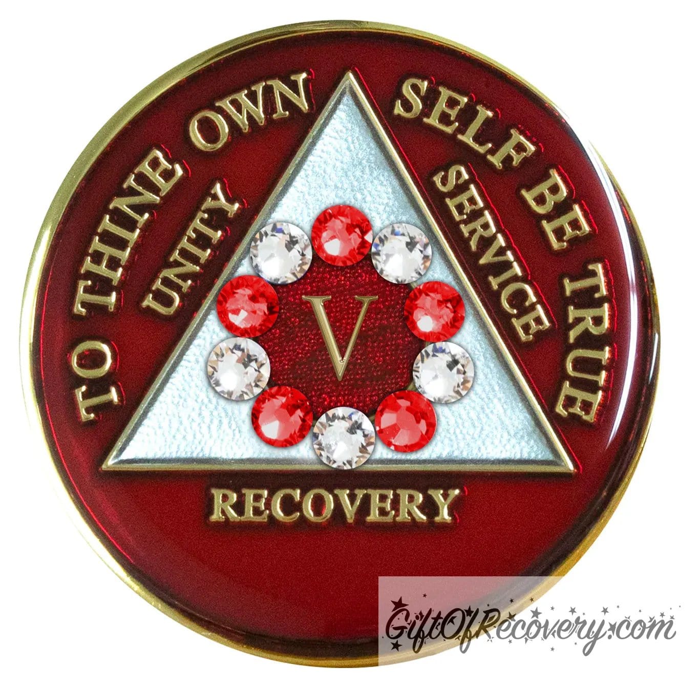 Sobriety Chip AA 10th Step Red & Diamond Crystallized 5