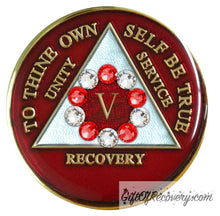 Load image into Gallery viewer, Sobriety Chip AA 10th Step Red &amp; Diamond Crystallized 5
