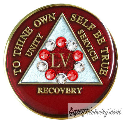Sobriety Chip AA 10th Step Red & Diamond Crystallized 55