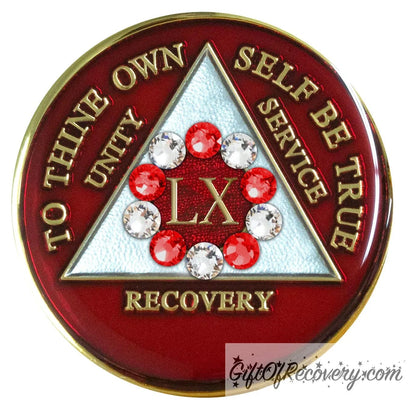 Sobriety Chip AA 10th Step Red & Diamond Crystallized 60