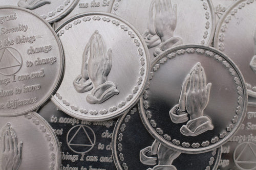Sobriety Chip AA Aluminum Praying Hands