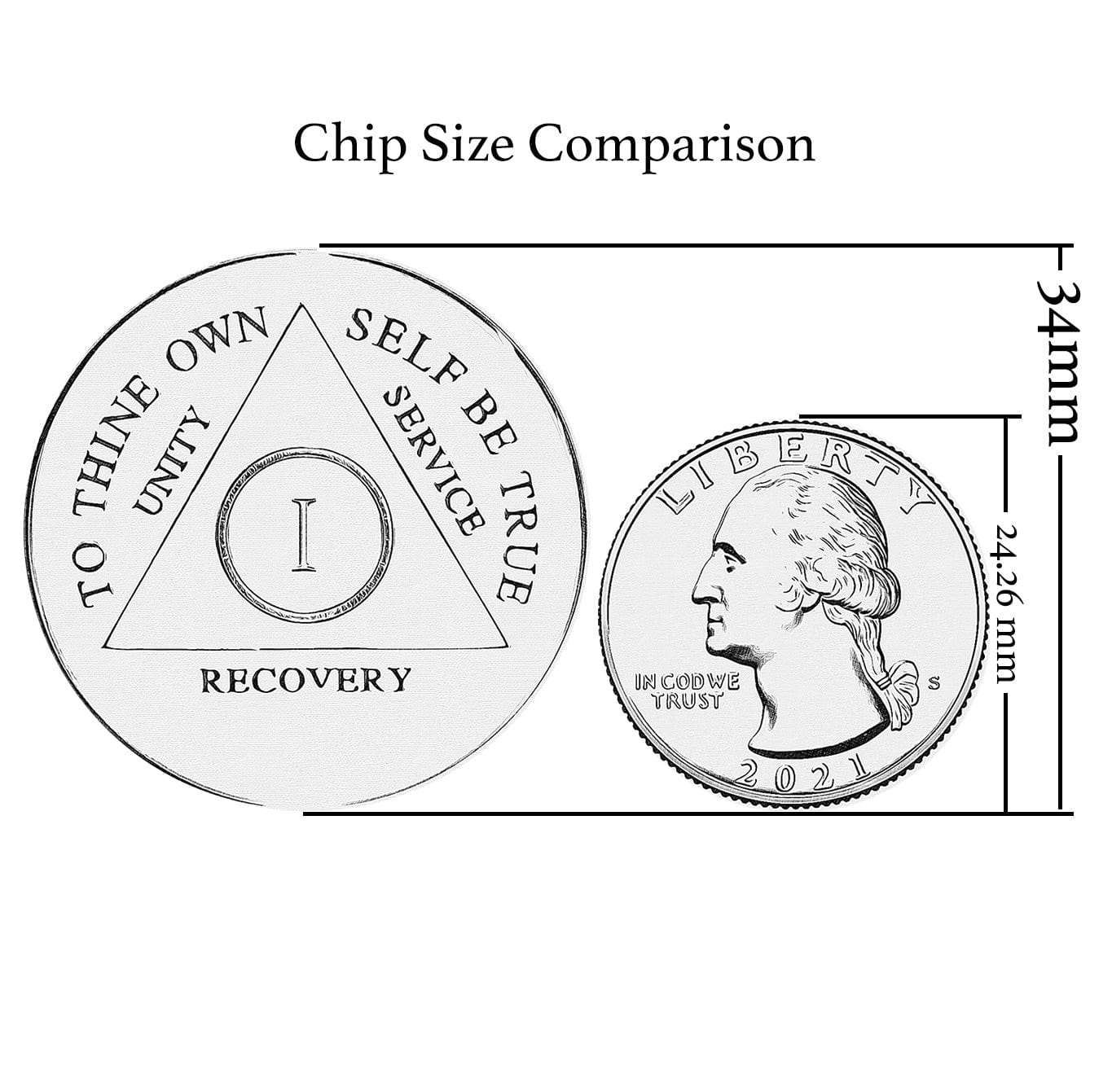 Sobriety Chip AA Aqua Glitter Triplate
