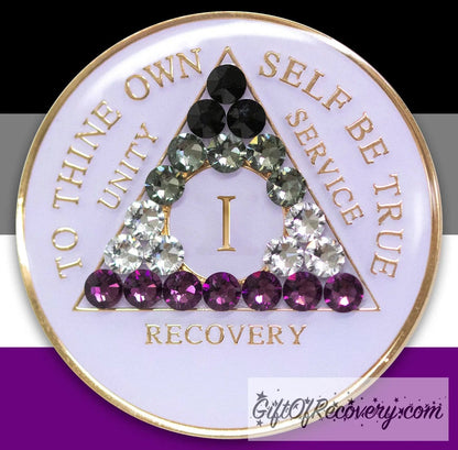Sobriety Chip AA Asexual Bling Crystallized White Triplate 1