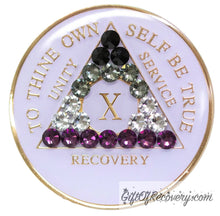 Load image into Gallery viewer, Sobriety Chip AA Asexual Bling Crystallized White Triplate 10
