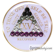Load image into Gallery viewer, Sobriety Chip AA Asexual Bling Crystallized White Triplate 15
