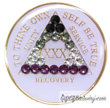 Load image into Gallery viewer, Sobriety Chip AA Asexual Bling Crystallized White Triplate 30
