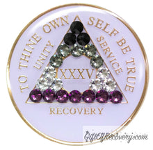 Load image into Gallery viewer, Sobriety Chip AA Asexual Bling Crystallized White Triplate 35

