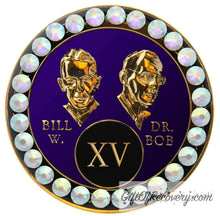 Load image into Gallery viewer, Sobriety Chip AA Aurora Borealis Bling Bill &amp; Bob Purple 15
