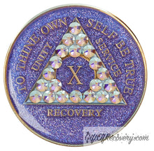 Load image into Gallery viewer, Sobriety Chip AA Aurora Borealis Bling Glitter Triplate Purple 10
