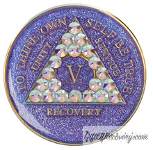 Load image into Gallery viewer, Sobriety Chip AA Aurora Borealis Bling Glitter Triplate Purple 5
