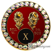 Load image into Gallery viewer, Sobriety Chip AA Aurora Borealis Bling Red Bill &amp; Bob Triplate 10
