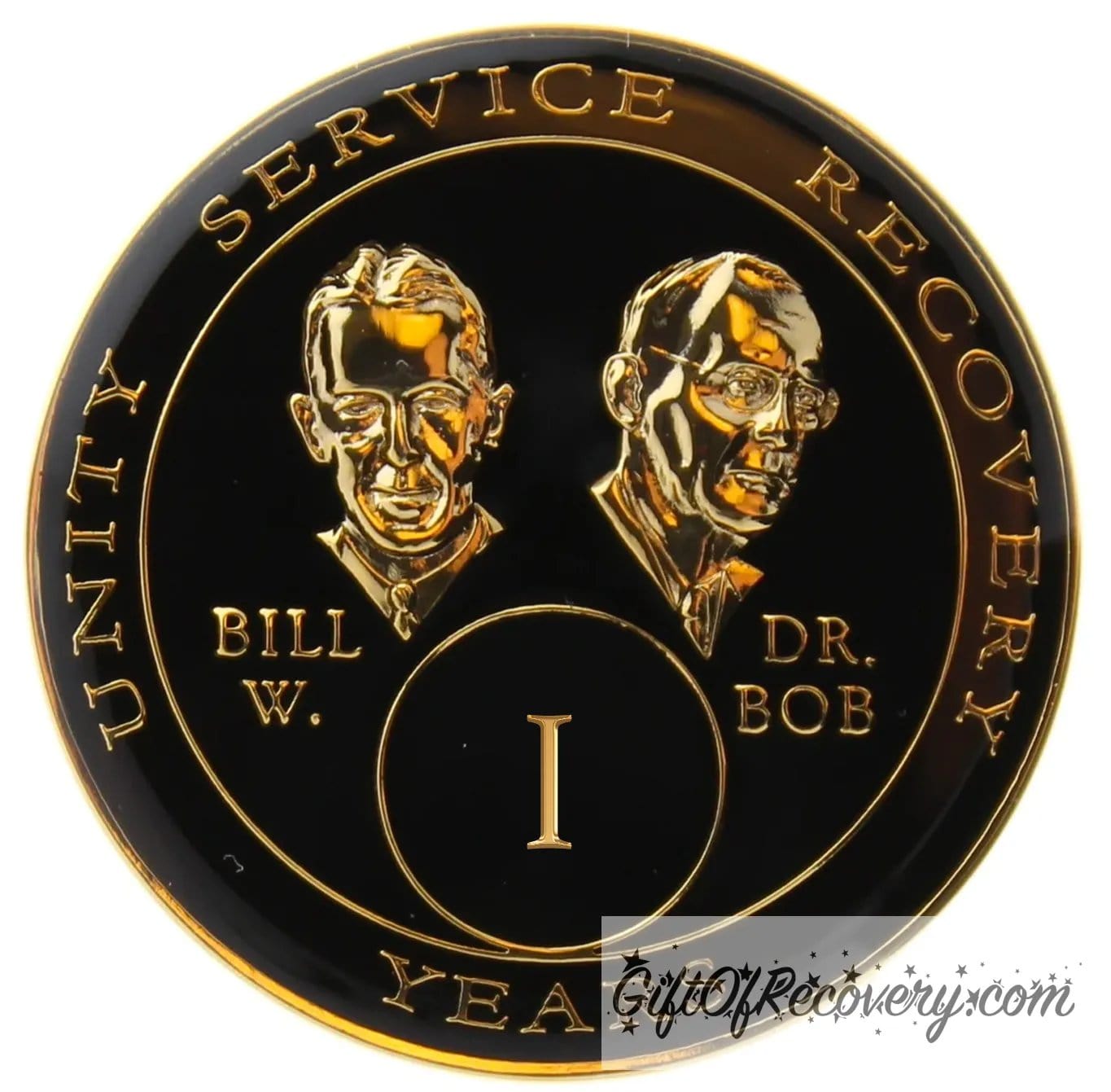 Sobriety Chip AA Bill & Bob Black Triplate 1 Year