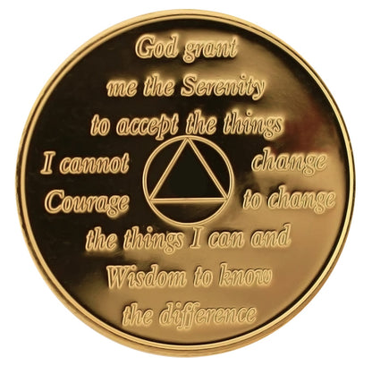 Sobriety Chip AA Bill & Bob Gold Plate with Serenity Prayer