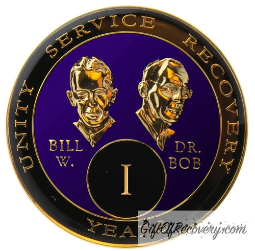 Sobriety Chip AA Bill & Bob Purple Triplate 1 Year
