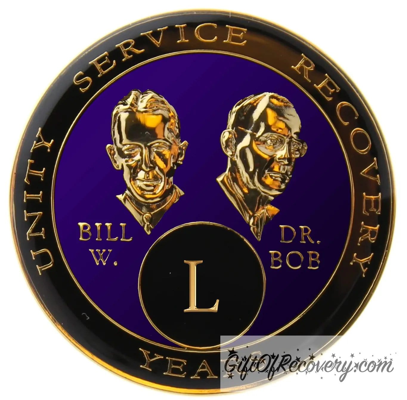 Sobriety Chip AA Bill & Bob Purple Triplate 50 Years